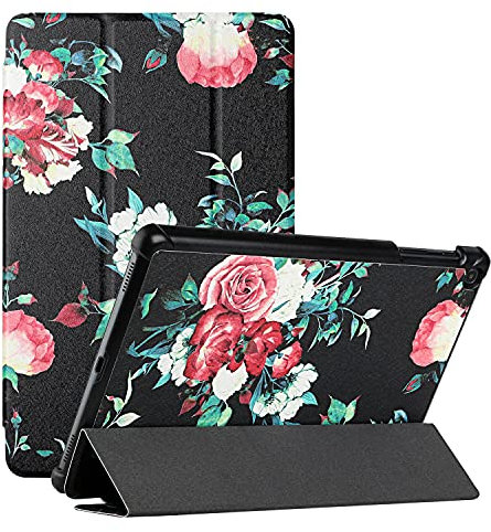 MadBee Tablet Coque pour Samsung Galaxy Tab A 10.1 (2019 Release)/T510/T515, PU Cuir Flip Housse Étui Support Coque de Tablet, Léger Housse Tablette Cover [Non Sommeil/Réveil Automatique] (Fleur)