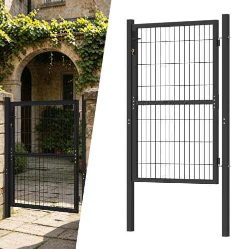 Froadp 150 x 100 cm, cancello da giardino zincato singolo, cancello a battente da giardino con serratura di alta qualità, maniglia e chiavi, recinzione da giardino per porta d'ingresso e magazzini,