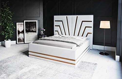 Sofa Dreams Wasserbett Cecina mit beheizbarer Wasserbettmatratze und kompletter Technik LED Beleuchtung 140x200 160x200 180x200 200x200 200x220 (200 x 220 cm, Weiß-Gold)