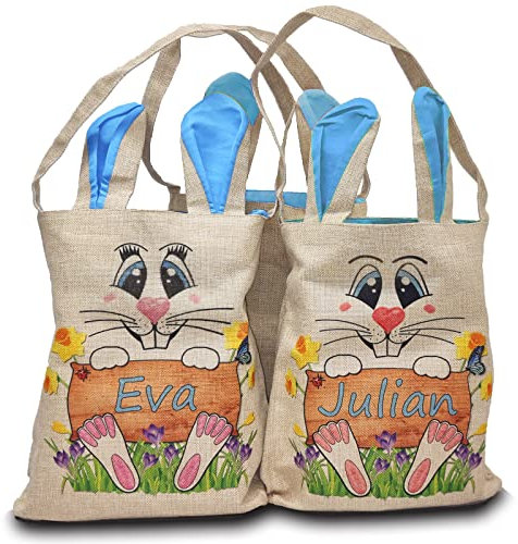 1 Ostertasche personalisierbar mit Namen, Text, / Osterhase o. Häsin / 4 Farben zur Auswahl/groß mit Ohren/Ostern/Osterkorb/personalisiertes Osterkörbchen/Kinder (blau)