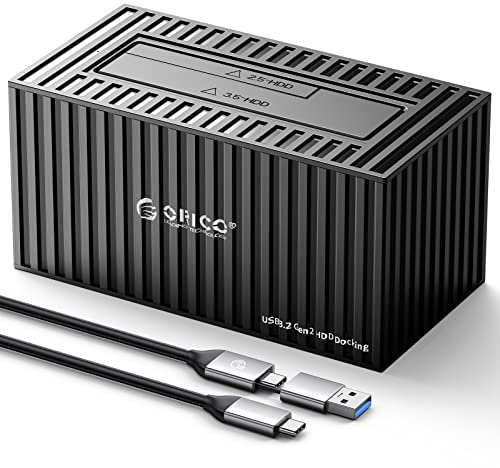 ORICO 3.5'' Hard Drive Docking Station USB 3.0/Type-C 2IN1 Cable to SATA Aluminum External Hard Drive Enclosure for 2.5/3.5 Inch SATA HDD SSD Up to 10Gbps Support 18TB-9618C3