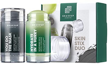Shakeup Cosmetics Mens Skincare Sticks Duo, Vegan Formula Including a Moisturiser Stick and Charcoal Face Mask Stick, 2-Step Skincare Kit Perfect for Him. Aka. SHAKEUP THE SKIN STIX DUO
