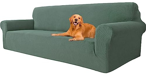 YSTELLAA Stretch Sofa überzug 4 Sitzer, Super Elastisch Sofabezug Mit Armlehnen Waschbarer, kratzfester rutschfest Sofa Cover für Hunde Katzen und Haustiere(Grün, Sofa Breite 233cm-293cm)