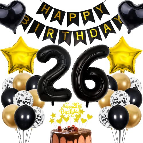Cnrose 26. Geburtstag Deko für Mann und Frau - Tortendeko, Geschenk, Rosegold Ballon - Männer und 26 Jahre Feier