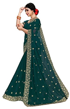 Ropa de fiesta tradicional sin costuras para mujer SAREE 8216, Verde botella, As Shown