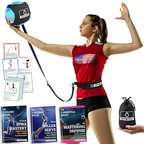 OVANTO Volleyball-Trainingsgeräte-Hilfe - Solo Volleyballausrüstung in 4 Stilen zum Servieren, Spike, Setzen und Passieren wie EIN Profi - Verstellbare Volleyball-Übungsgeräte Geschenk für Anfänger &