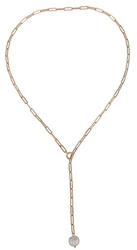 Leslii Damen-Kette Y-Kette weiße Perle Glieder-Kette kurze Halskette Glanz Modeschmuck-Kette in Gold