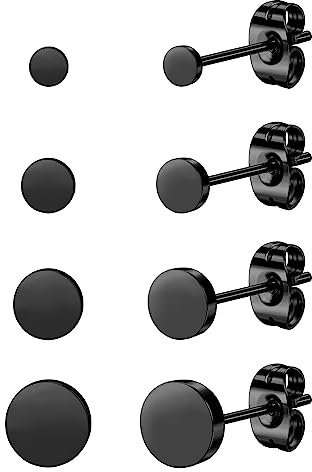 YADOCA 4 Paare G23 Titanium Ohrstecker Hypoallergen für Damen Herren Mädchen Schwarz Ohrstecker Runde Scheibe Ohrringe für Empfindliche Ohren 2/3/4/5mm