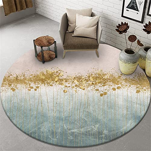 Highdi Teppich Rund Modern rutschfest Waschbar Schlafzimmer Teppiche, Innenbereich Abstraktes Morandi Runder Teppich fürs Wohnzimmer, Flur, Kinderzimmer, Büro (120cm,Goldene Tinte)