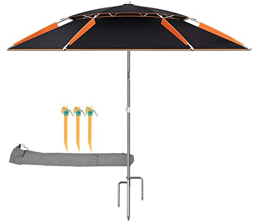 Angelschirm Sonnenschutz Sonnenschirm Kippbar Sonnenschirm Für Strand 2.1m 2.5m Sonnen Terrassenschirm Tragbar, Rostfreier Stahlmast Höhenverstellbar Sturmfest Mit Bodenanker ( Size : 255cm(8.3Ft) )