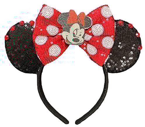 Minnie Mouse Inspired Sequin Alice Headband Minnie Ears With Big Red 5 Sequin Bow Handmade Fancy Dress Cosplay