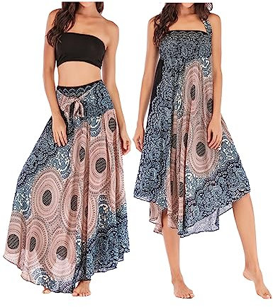 JENJON Femme Robe Imprimé Fleurie Ete Boheme Jupe Style Ethnique 2 en 1 sans Manche Plage Strap Wrap Taille Unique C-Rose