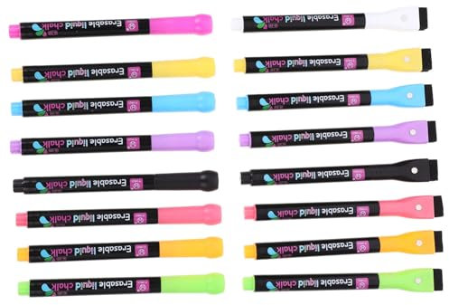 Tofficu 16pcs Liquid Chalk Markers Water Soluble Pens for Boys and Girls Projects Erasable and Easy to Wipe Magnetic Brush for Art Crafts and Teaching