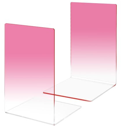 MSDADA Buchstützen, Hochwertiges Acryl Rosa Buchstützen für Kinder, Schreibtisch-Organzier Erwachsene zum Arbeitszimmer, Büro, Schule, Regal, Dekoration, Geschenk(1 Paar/2 Stück)