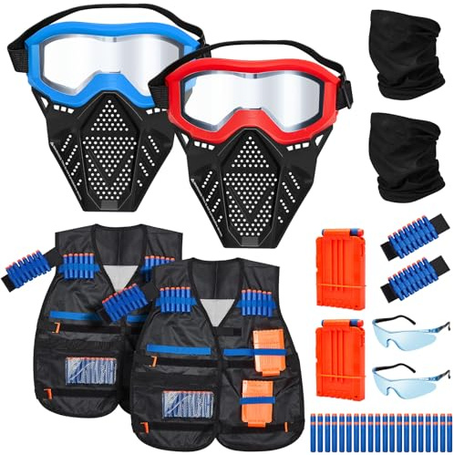 Motionchic 2 Sets Tactical Vest Kit with Mask Goggles for Kids Game Party