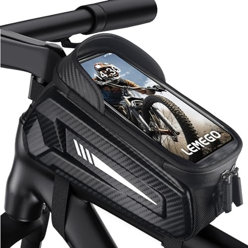 LEMEGO Fahrrad Rahmentasche Wasserdicht Lenkertasche für Smartphones bis zu 7 Zoll Handyhalterung Handytasche Oberrohrtasche mit TPU Sensitivem Touchscreen für Montainbikes, Rennrad, Ebikes