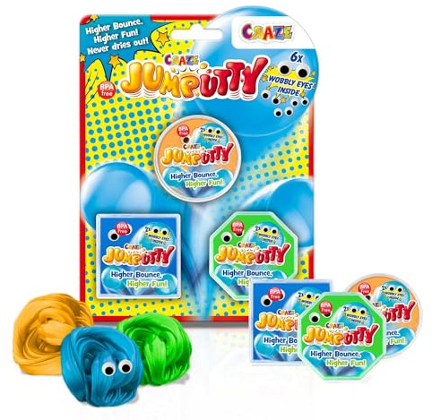 JUMPUTTY Springknete Hüpfknete Bunte Kinderknete Knetmasse 3X 15 g