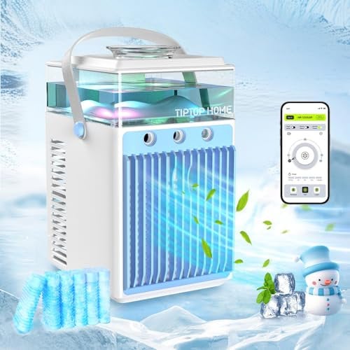 Climatiseur Mobile, 5 en 1 Mini Climatiseur Portable, Climatiseur Mobile Silencieux, Refroidisseur D'air, Ventilateur Climatiseur, Mini Climatiseur avec 3 Vitesses, 3 Modes de Brumisation