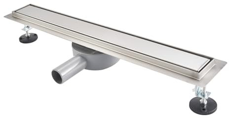 T&K Linear Shower Drain 2 In 1 Tileable and 360° Rotatable 90cm Stainless Steel Floor Drain Silver, With Adjustable Feet, Hair Filter And Odor Stop Siphon Bathroom Channel Gully