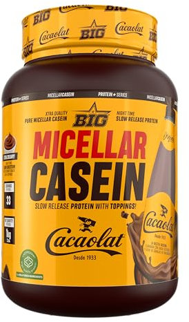 BIG - Caseina Micelar - Caseina Proteina de Liberación Sostenida para Recuperación y Masa Muscular - Baja en Grasas y Carbohidratos con Textura Cremosa (Sin toppings, Cacaolat)
