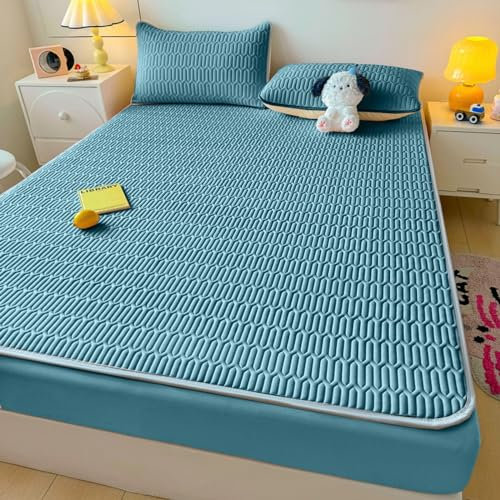FOREPOTY Soft Matratzentopper,Sommer Coole Latex-Bettwäsche, Matratzenschoner Mit Cartoon-Aufdruck Für Kinderzimmer, Bettbezug Für Kinderzimmer,Blau,90 * 200cm (3 Stück)