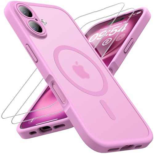 TOCOL Coque Magnétique pour iPhone 16 Plus 6,7 Pouces, Compatible avec MagSafe, Protection de l'objectif améliorée, Coque Mat Translucide Fine Antichoc, Rose