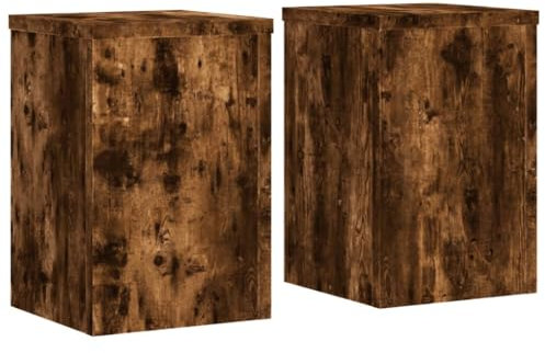 vidaXL Smoked Oak Plant Stands - 2 Pieces Engineered Wood 20 x 20 x 30 cm, Modern Indoor/Outdoor Flowerpot Displays