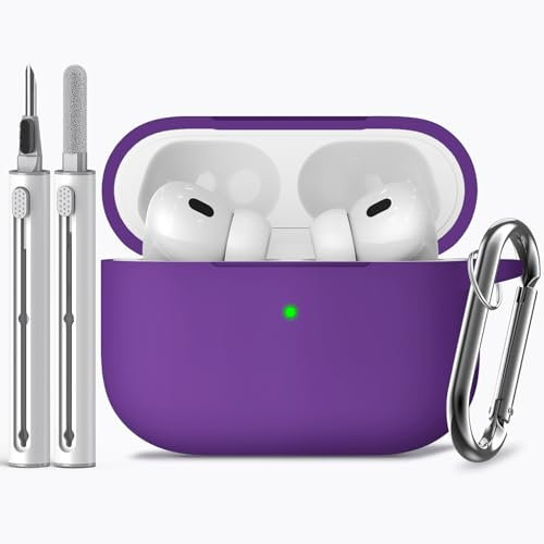 Inesore Compatible with Airpods Pro 2nd/1st Case Cover,Silicone Protective Case for Apple Airpods Pro 2nd/1st Generation Charging Case with Keychain and Cleaner Pen,for Women Men(Deep Purple)