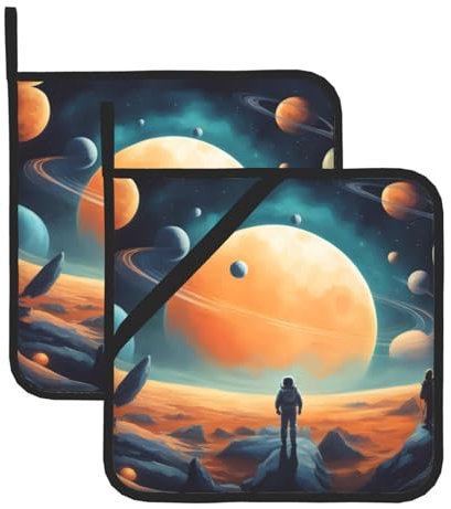 Outer Space Potholders BBQ Pot Holders for Heat Resistant Potholder, Hot Pads,Cooking Baking(2-Pack)