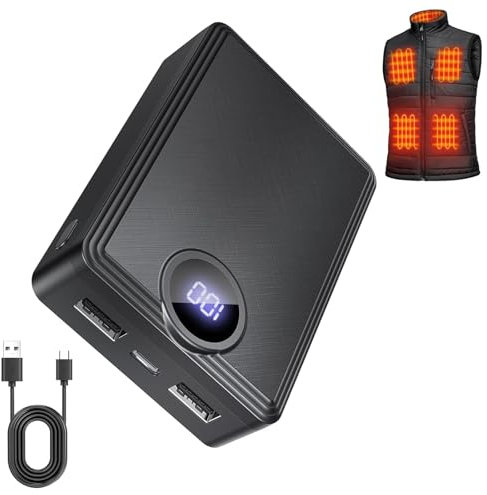 GOTOBI Batteria da 12000 mAh per gilet riscaldato, power bank ricaricabile da 5 V, con indicatore LED, cavo di ricarica USB-A, per gilet riscaldati, felpe con cappuccio