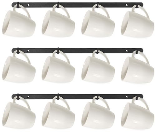 3Pack Hanging Mug Racks for Wall,Coffee Cup Holder Wall Mount with 12 Mug Hooks,Mug Display Rack Cup Holder Storage for Kitchen, Home, Coffee Bar
