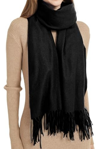 MYSSUCI Eleganter Damen Schal mit Fransen, 200x68cm, Weicher und Wärmender Winterscha Ideal für Hochzeit, Alltag und Outdoor Aktivitäten, Schwarz