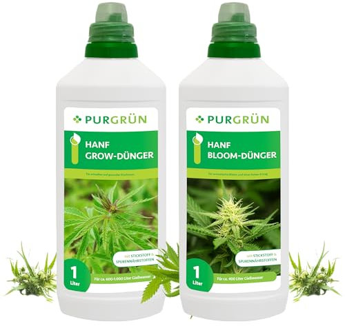Purgrün® Hanf-Dünger-Set 2 x 1 Liter – Fördert Blütenbildung & Ertrag – Für schnelles und gesundes Wachstum – Vollspektrum-Nährstoffe für Indoor & Outdoor – Sparsames, ergiebiges Konzentrat