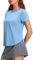 PINSPARK Damen Sportshirt Schnelltrocknend Fitness Kurzarm Sport Top Frühling Outdoor Golf Yoga Funktionsshirt Lässig Stretch Seite Split T-Shirts Blau m