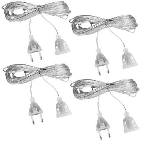 Cavo di prolunga da 4 pezzi, trasparente, 5 m, cavo sottile, cavo di prolunga piatto per apparecchi Household con lanterne LED a basso consumo energetico, per esterni