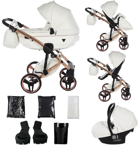 Junama Kinderwagen Diamond Fluo Individual 2in1 3in1 4in1 (16 - Weiß und Kupfer, 3in1 mit Autositz)