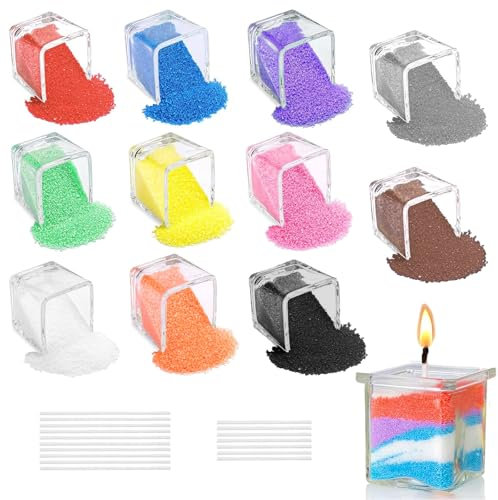 Scentoria Kerzensand, Paraffinwachs für Kerzen, Kerzenwachs Granulat 11 Farben, mit 17 Dochte, Wachsgranulat für Kerzen, Kerzenwachs zum Gießen, Kerzen Sand für die DIY Kerzenherstellung (330g)