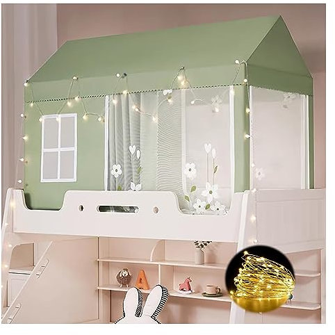 ILNCQLPM Bettzelt, Bettnetz-Baldachin für Mädchen mit Lichtern, Doppel-Etagenbett-Zelt-Baldachin mit Rahmen, Beige – Edelstahl-Baldachin-Bettrahmen-Vorhänge, elegant