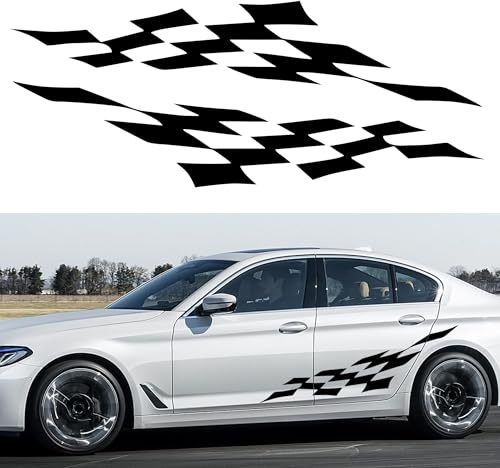 TOMALL 1 Paar 150 cm Racing karierte Flagge Seitenstreifen Aufkleber kompatibel mit Mini Cooper Gittergitter Aufkleber Auto Universal Vinyl Aufkleber für Tür Seite Aufkleber Dekorationen für