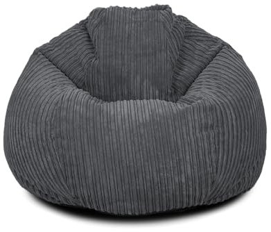 Extra Large Corduroy Ready Filled Adult Bean Bag - Lightweight Comfortable Beanbag Lounger Chair for All Ages - Recliner Breathable Fabric Gaming Seat for Bedroom Lounge (Charcoal Grey)
