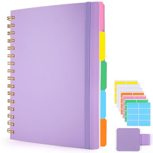 ihaspoko A5 Spiral Notizbuch Liniert, 5 Herausnehmbaren Trennblätter, Hart-PVC Einband, 300 Blatt 100GSM, für Arbeit/Büro/Unterwegs/Schule/Alltag