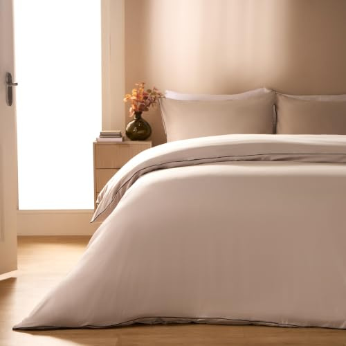 OHS Cream Bedding King Size Duvet Cover Sets, Super Soft Cosy Warm Microfibre Polyester Stylish Black Piped Edge Quilt Cover Bedding Sets King Size with Pillowcases