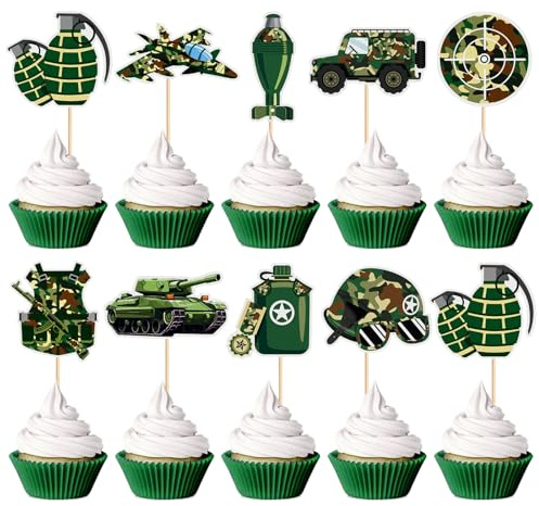 Blumomon 27pcs Army Cake Topper - Camouflage Soldier Birthday Cake Decoration - Veteran Party Cake Decoration