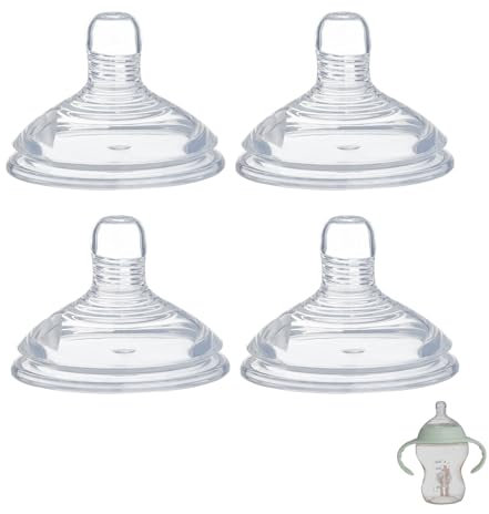 4 Pack Bottle Nipples Compatible with Tommee Tippee Natural Bottle, Replacement Soft Silicone Nipples, Breast-Like with Anti-Colic Valve (S, Slow Flow)