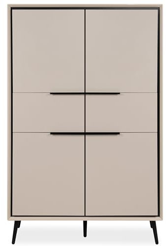 Newroom Highboard 90x140 cm Sideboard Schrank mit Türen & Schubladen - Kommode in Sandgrau Schwarz - Design Aufbewahrungsschrank für Wohnzimmer Flur Büro - Modernes Möbel mit Softclose