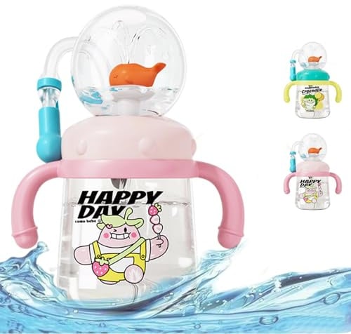 Ficugxd Kinder-wasserbecher,trinkbecher Mit Wal-spritzer,whale Fountain Tumbler,fountain Water Bottle,drinking Cup with Whale Squirt,300 Ml Spill-proof Whale Fountain Cup,with Fun Fountain Effect-A