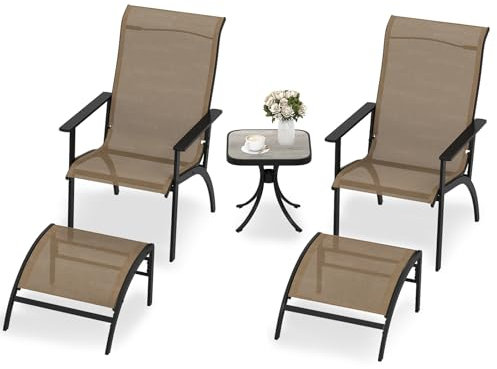 KOMFOTTEU 5 Pièces Ensemble de Salon de Jardin pour 2 Personnes, Mobilier d’Extérieur, 2 Fauteuils, 2 Repose-Pieds et 1 Table Basse, Set de Meubles de Jardin, pour Cour, Patio, Balcon, Terrasse
