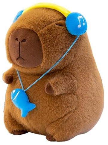 champracer Capybara Kuscheltier, 30cm Capibara Plüschtier, Wasserschwein Kuscheltier, Capybara Stofftier Kurzer Plüsch Kopfhörer Gesetzt Wurfkissen für Kinder Mädchen Jungen Brown (23cm)
