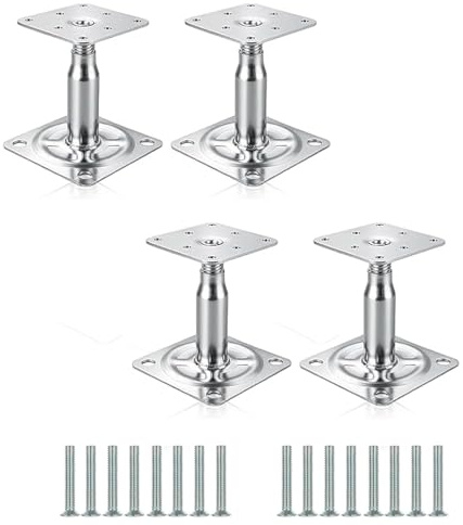 4 Stück Pfostenträger Höhenverstellbar 100-150 mm Pfostenträger Verzinkte Stützenfuß Bodenfuß für Treppen, Bühnen, Carports