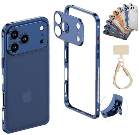 NNBWLMAEE Ultra-Thin Metal Frame Heat Dissipation Case with Lens Protector for iPhone 17/16/15 Pro Max, Detachable Metal Lens Cover Cases, Seahorse Buckle Design (17Promax,G)